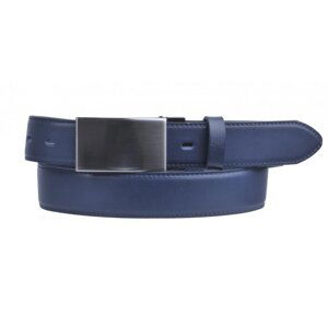 Pánský kožený tmavě modrý pásek s plnou sponou 35-020-2PS-56