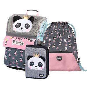 Školní 3-dílná sada aktovka pro prvňáčky Zippy Panda A-7699 + penál A7707 + sáček Panda A-7715