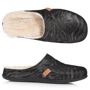 QVC STRIVE "VIENNA" kožené hřejivé pantofle Barva: Černá, Velikost bot: 36,5