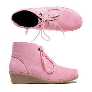 QVC VITAFORM kožené kotníčkové boty na klínku Barva: Růžová, Velikost bot: 42