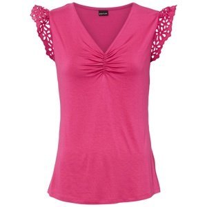 Bonprix BODYFLIRT tričko s krajkovými rukávy Barva: Růžová, Mezinárodní velikost: XXL, EU velikost: 52/54