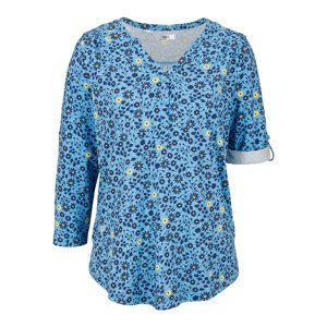 BONPRIX tričko s květy Barva: Modrá, Mezinárodní velikost: S, EU velikost: 36/38