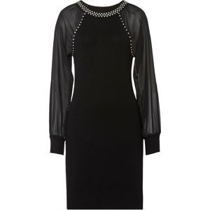 Bonprix BODYFLIRT úpletové šaty s šifonovými rukávy Barva: Černá, Mezinárodní velikost: S, EU velikost: 36/38