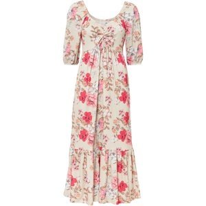 Bonprix RAINBOW šaty s květy Barva: Béžová, Mezinárodní velikost: L, EU velikost: 44/46