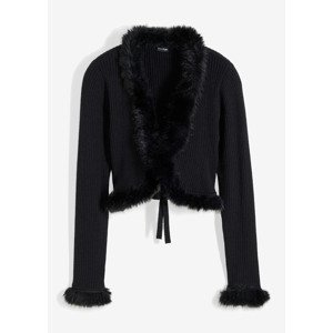 Bonprix BODYFLIRT pletený kabátek s umělou kožešinou Barva: Černá, Mezinárodní velikost: L, EU velikost: 44/46
