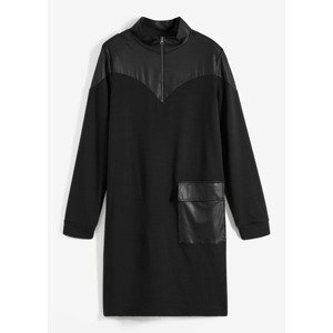Bonprix RAINBOW šaty s koženkovými detaily Barva: Černá, Mezinárodní velikost: M, EU velikost: 40/42