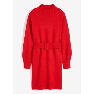 Bonprix BODYFLIRT pletené šaty s páskem Barva: Červená, Mezinárodní velikost: L, EU velikost: 44/46