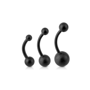 Černý matný ocelový piercing do pupíku Velikost: 1,6 mm, Délka / Průměr: 10 mm, Velikost koncovky: 4 & 6 mm