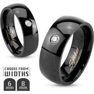 Černý ocelový prsten se zirkonem Velikost prstenu: 49, Šíře: 6 mm