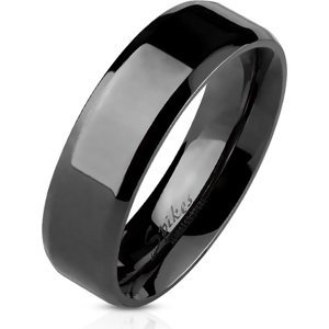 Černý ocelový prsten se zkosenými okraji Velikost prstenu: 49, Šíře: 6 mm