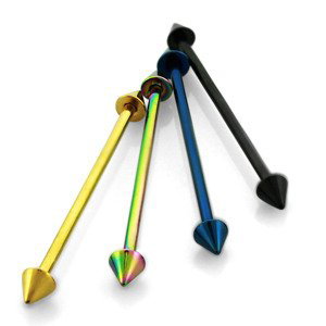 Industrial piercing barevný 1,6 mm s hroty Barva: Aurora borealis / duhová, Velikost: 1,6 mm x 35 mm x 4 mm
