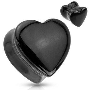Kamenný plug černý Onyx ve tvaru srdce Velikost: 10 mm