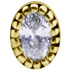 Koncovka s oválným Swarovski ® zirkonem z 18k žlutého zlata 750/1000 pro šperky s vnitřním závitem