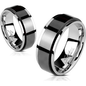 Ocelový otočný prsten spinner s černým středem Velikost prstenu: 52, Šíře: 6 mm