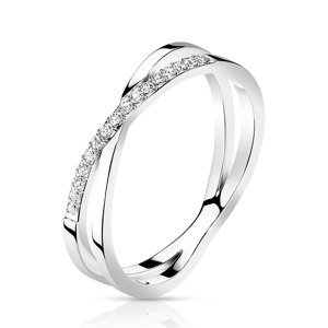 Ocelový překřížený prstýnek s čirými zirkony Velikost prstenu: 57