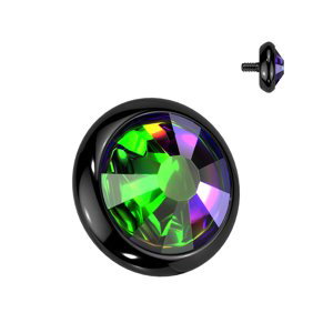 Titanová koncovka pro mikrodermal piercing a šperky s vnitřním závitem Barva: Černá/tmavě duhová, Velikost: 1,6 mm, Velikost koncovky: 4 mm