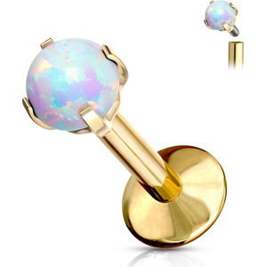 Titanová labreta s vnitřním závitem a syntetickým opálem Hailey Barva: Zlatá / Opálově bílá, Délka / Průměr: 8 mm, Velikost koncovky: 2 mm