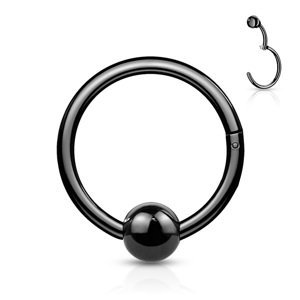 Titanový kroužek s otevíráním s fixovanou kuličkou Barva: Černá, Velikost: 1,2 mm, Délka / Průměr: 12 mm