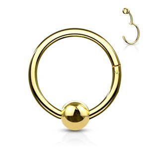 Titanový kroužek s otevíráním s fixovanou kuličkou Barva: Zlatá, Velikost: 1,2 mm, Délka / Průměr: 10 mm