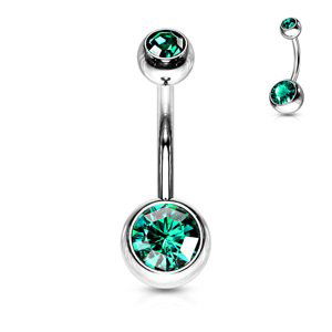 Titanový piercing do pupíku s barevnými zirkony Merey Barva: Aqua, Délka / Průměr: 8 mm, Velikost koncovky: 5 & 8 mm