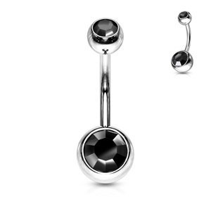 Titanový piercing do pupíku s barevnými zirkony Merey Barva: Černá, Délka / Průměr: 10 mm, Velikost koncovky: 5 & 8 mm