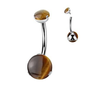 Titanový piercing do pupíku s přírodním kamenem a vnitřním závitem Stone Barva: Tygří oko, Velikost: 1,6 mm, Délka / Průměr: 10 mm