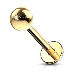 Zlatá labreta s kuličkou z chirurgické oceli Velikost: 1,6 mm, Délka / Průměr: 8 mm, Velikost koncovky: 3 mm