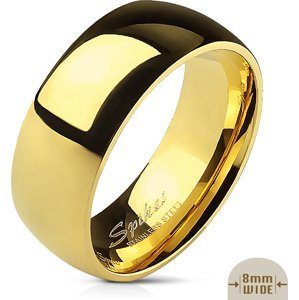 Zlatý ocelový prsten s lesklým povrchem Velikost prstenu: 59, Šíře: 8 mm