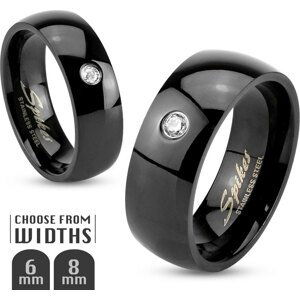 Černý ocelový prsten se zirkonem Velikost: 62, Šíře: 8 mm