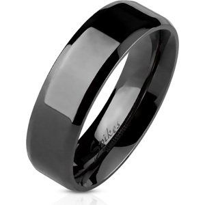 Černý ocelový prsten se zkosenými okraji Velikost: 62, Šíře: 6 mm