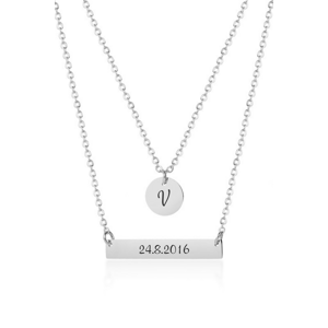 Dvojitý ocelový náhrdelník s personalizovanou rytinou textu na přání Barva: Zlatá, Druh písma: Font 1
