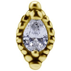 Koncovka s hruškovitým Swarovski ® zirkonem z 18k žlutého zlata pro šperky s vnitřním závitem