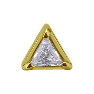Koncovka s trojúhelníkovým Swarovski ® zirkonem z 18k žlutého zlata pro šperky s vnitřním závitem