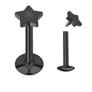 Labreta z chirurgické oceli s hvězdičkou černá Velikost: 1,2 mm, Délka / Průměr: 6 mm, Velikost koncovky: 3 mm