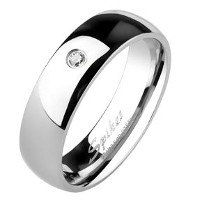 Lesklý ocelový prsten se zirkonem Velikost: 49