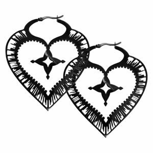Ocelové kruhové náušnice Sacred heart - černé