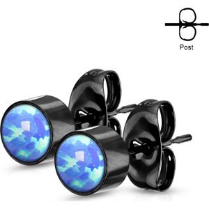 Ocelové náušnice s opálovým kamínkem Barva: Černá / Opálově modrá