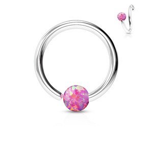 Ocelový kroužek rozevírací s fixovanou opálovou kuličkou Barva: Růžová, Velikost: 1 mm x 10 mm x 2 mm