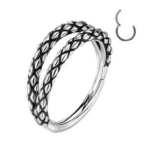 Ocelový kroužek s otevíráním Snake skin Barva: Stříbrná, Délka / Průměr: 10 mm