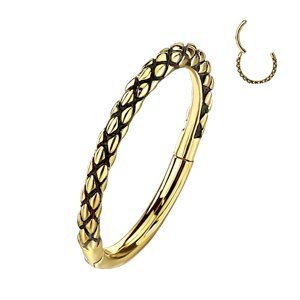 Ocelový kroužek s otevíráním Snake skin one Barva: Zlatá, Velikost: 1,2 mm, Délka / Průměr: 10 mm