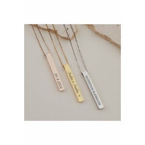 Ocelový náhrdelník s gravírováním Vertical Bar Barva: Stříbrná, Druh písma: Font 1, Velikost přívěsku: 45 mm x 5,5 mm