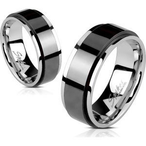 Ocelový otočný prsten spinner s černým středem Velikost: 49, Šíře: 6 mm