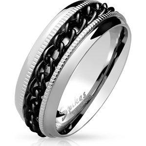 Ocelový prsten s černým řetízkem Velikost: 59