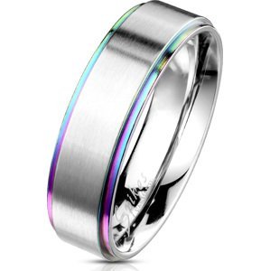 Ocelový prsten s duhovými okraji a kartáčovaným povrchem Velikost: 49
