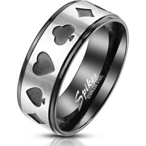 Ocelový prsten s karetními poker motivy Velikost: 67