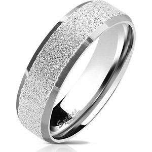 Ocelový prsten s pískovaným povrchem a lesklými zkosenými hranami Velikost: 49