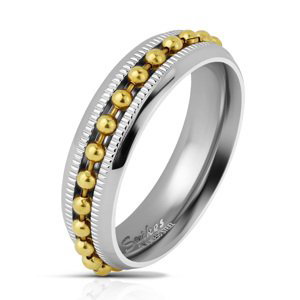 Ocelový prsten se zlatými kuličkami Velikost: 57