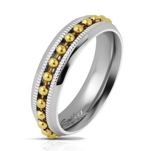 Ocelový prsten se zlatými kuličkami Velikost: 64