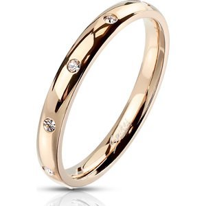 Ocelový rosegold prsten s 10 čirými zirkony Velikost: 49