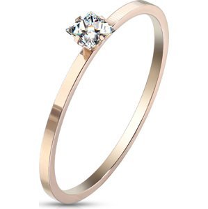 Ocelový rosegold prsten s čtvercovým zirkonem Velikost: 49
